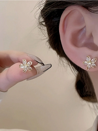 Floral Cubic Zirconia Stud Earrings for Women