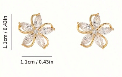 Floral Cubic Zirconia Stud Earrings for Women