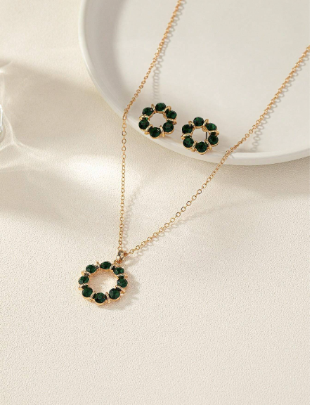 Women's Rhinestone Flower Circle Jewelry Set - Necklace & Earrings