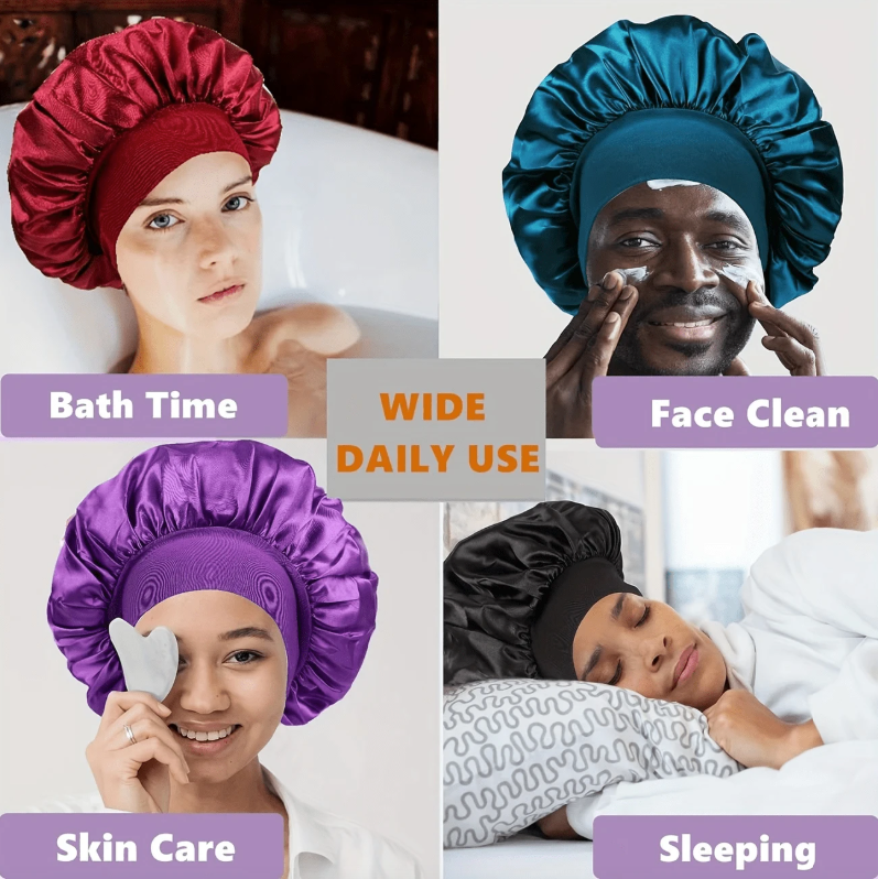 Satin Sleep Bonnet with Wide Elastic Band – Soft Protective Night Cap for Women