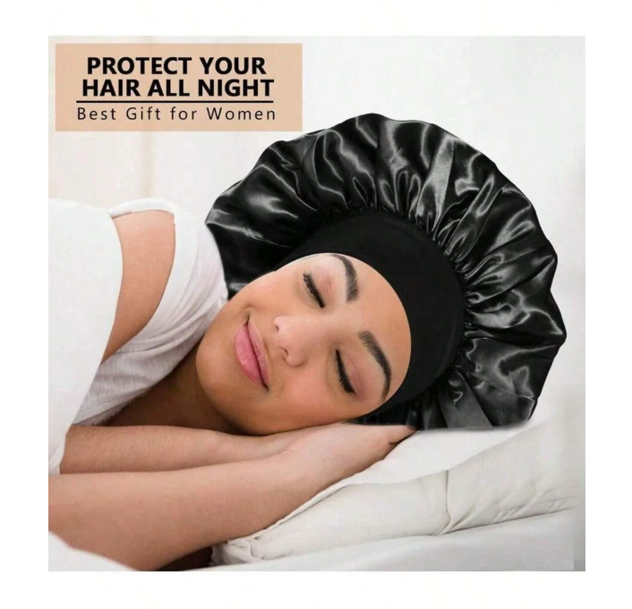 Satin Sleep Bonnet with Wide Elastic Band – Soft Protective Night Cap for Women