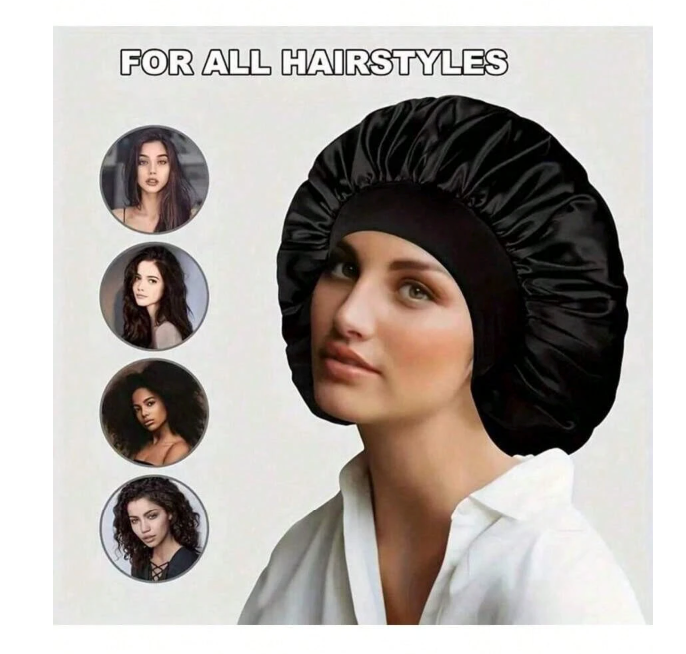 Satin Sleep Bonnet with Wide Elastic Band – Soft Protective Night Cap for Women