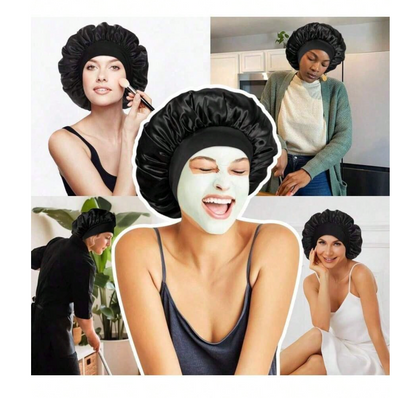 Satin Sleep Bonnet with Wide Elastic Band – Soft Protective Night Cap for Women