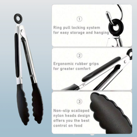 7-Inch Mini Kitchen Tongs with Nylon Tips – Heat-Resistant Food Tongs for Cooking & Serving