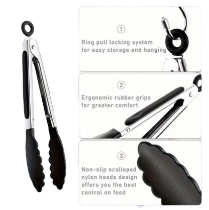 (2-Pack) 7-Inch Mini Kitchen Tongs with Heat-Resistant Nylon Tips