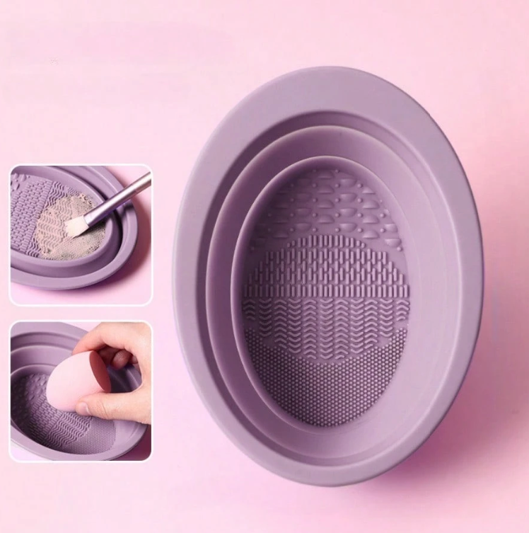 Makeup Powder Puff Cleaning Washing Bowl – Foldable Silicone Brush & Beauty Sponge Cleaner