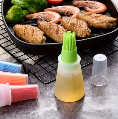 Silicone Oil Bottle with Built-In Basting Brush – Refillable Kitchen Oil Dispenser for Cooking, Grilling & Baking
