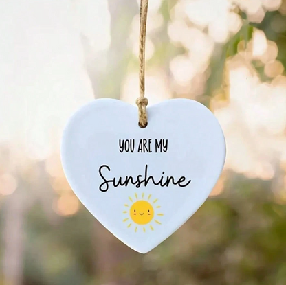 White Heart Acrylic Car Pendant – “You Are My Sunshine” Hanging Decor