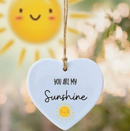 White Heart Acrylic Car Pendant – “You Are My Sunshine” Hanging Decor