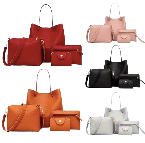 Women’s 4-Piece Matching Handbag Set – Tote, Shoulder Bag, Clutch & Wallet