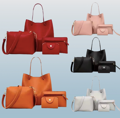 Women's 4-Piece Matching Handbag Set – Tote, Shoulder Bag, Clutch & Wallet