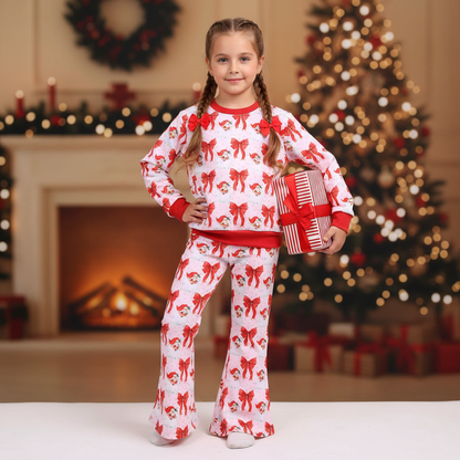 Kids Red Santa & Bow Holiday Lounge Set – 6 Months to 7 Years