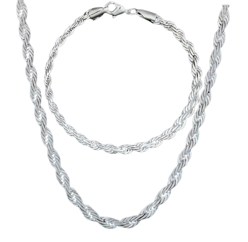 2-Piece Twisted Rope Chain Jewelry Set – Silver-Plated Necklace & Bracelet