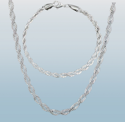 2-Piece Twisted Rope Chain Jewelry Set – Silver-Plated Necklace & Bracelet