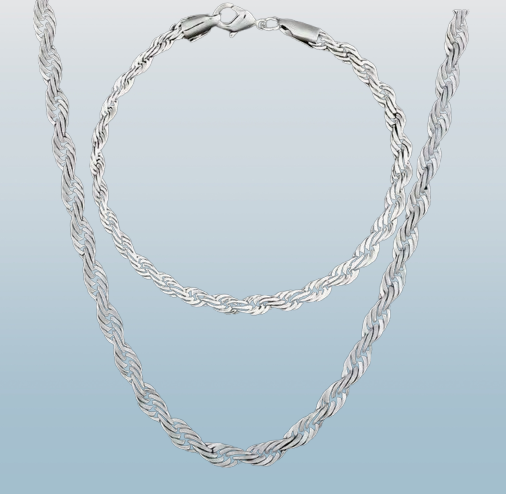 2-Piece Twisted Rope Chain Jewelry Set – Silver-Plated Necklace & Bracelet
