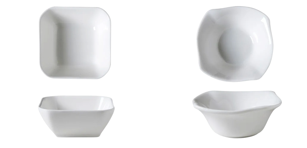 Elegant Mini Dipping Bowls, Square and Wavy Edge, 2 Pack