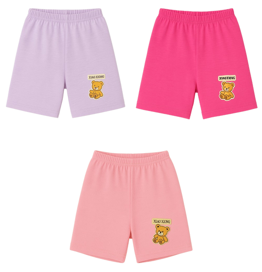 Girls’ Soft Cotton Bear Shorts – 2-Pack (Random Color Mix)