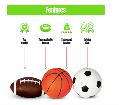 3-Pack Easy Grip Sports Balls Set – Football, Basketball & Soccer Ball