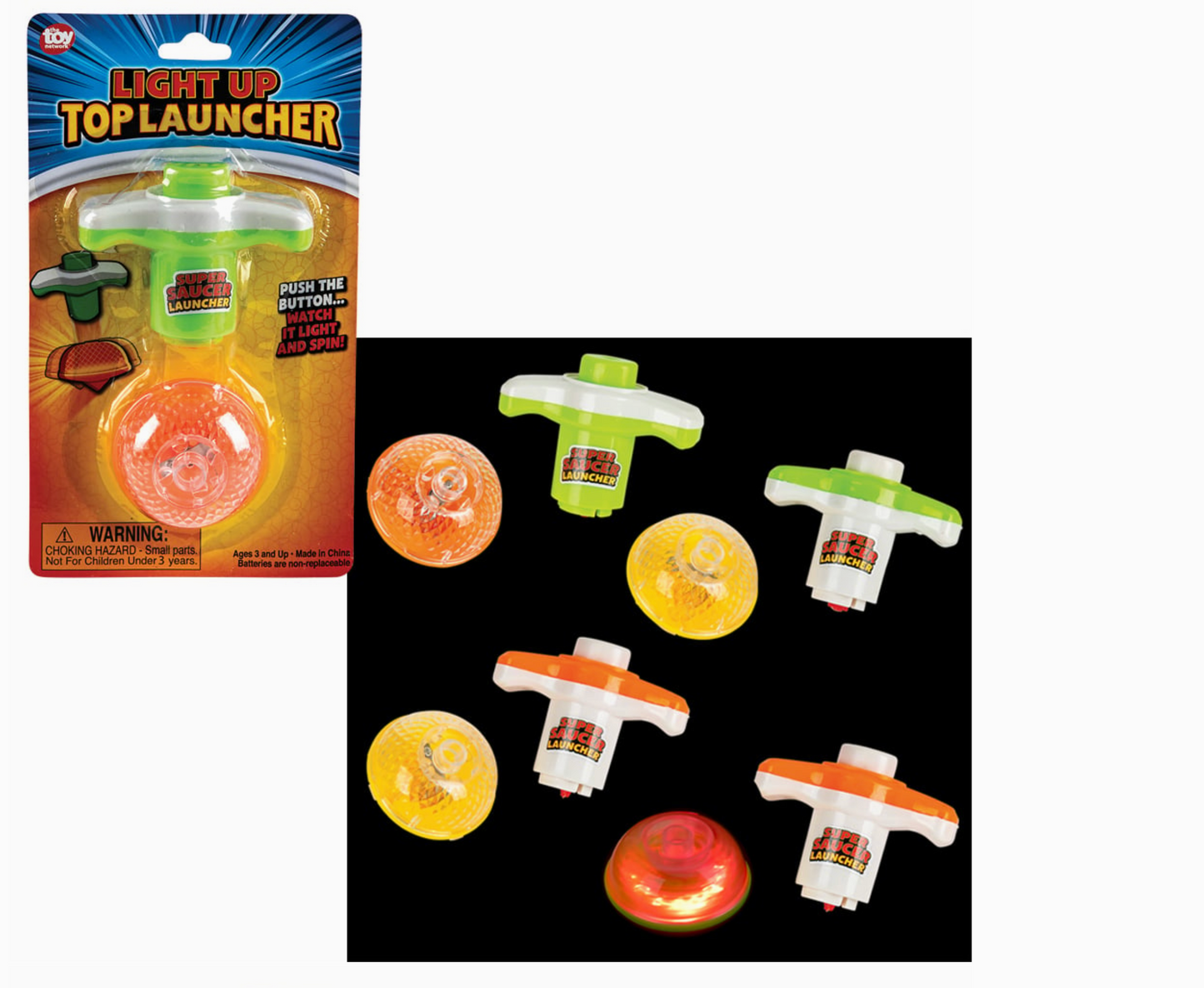 3.5" Light-Up Top Launcher Toy Set – 3 Pack Spinning Tops
