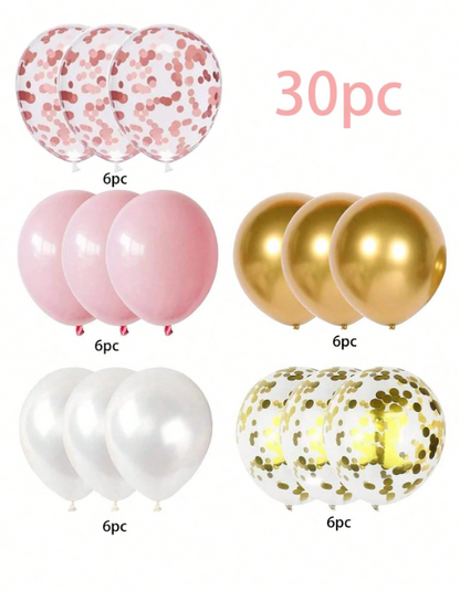 Pink, White & Gold Metallic Party Balloons Set – 30-Piece Assorted Latex Balloon Pack (12 Inch)
