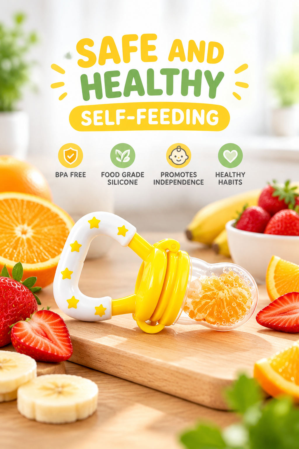 Baby Fruit Feeder & Teether Pacifier Multi-functional Teething Relief Silicone BPA-Free