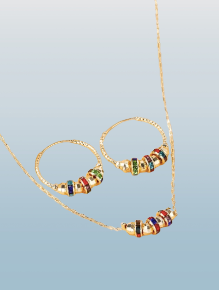 3-Piece Rhinestone & Bead Decor Gold Jewelry Set – Necklace & Hoop Earrings