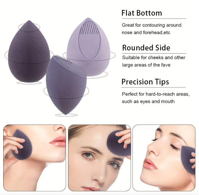 Multi-purpose Blending Sponges Teardrop Shape Latex-Free Smooth Blending Assorted Colors 4-Piece Set