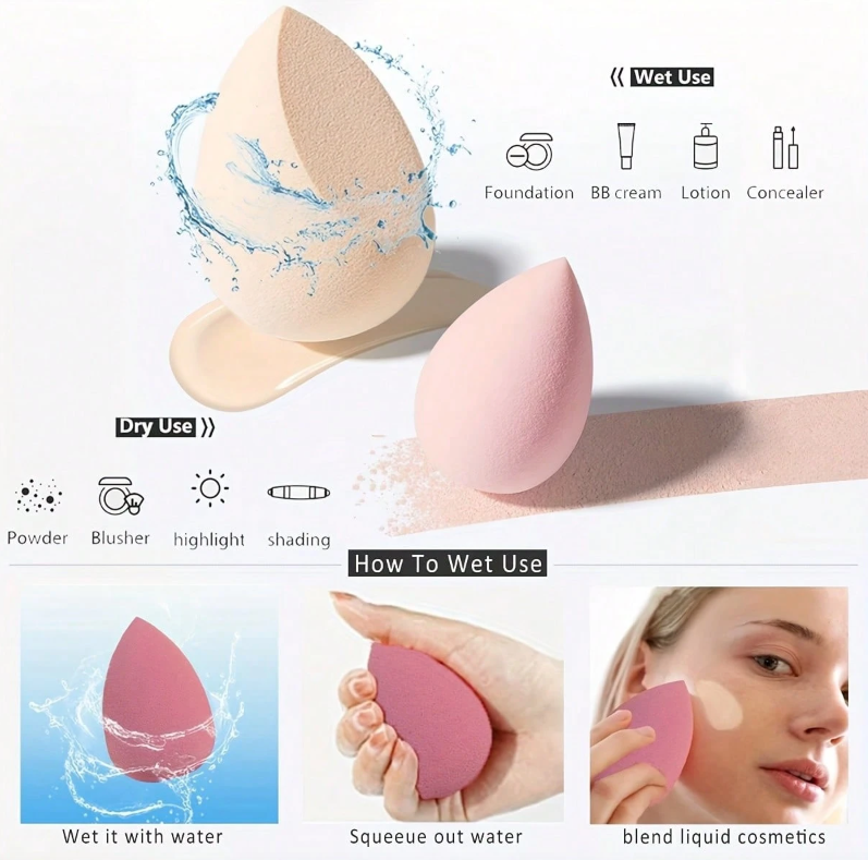 Multi-purpose Blending Sponges Teardrop Shape Latex-Free Smooth Blending Assorted Colors 4-Piece Set