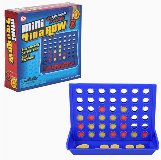 Mini Four-in-A-Row Strategy Game for Kids, Portable Tabletop Travel Toy, Ages 3+, 4.5-Inch Board