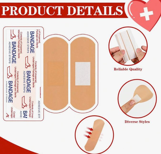 40 Pcs Waterproof Adhesive Bandages – Assorted Shapes & Sizes with Cushioning Pads, Flexible PE Material, Individually Packaged