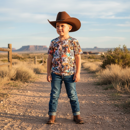 Baby & Kids Western Collage Short Sleeve T-Shirt – 3 Months to 7 Years
