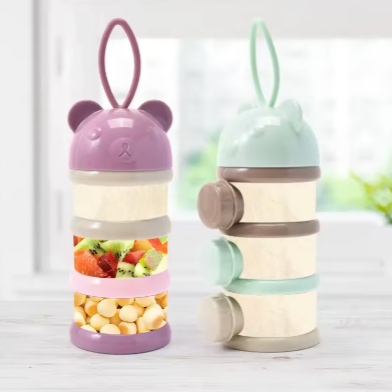 4-Layer Portable Toddler Snack Container & Milk Powder Dispenser with Side Openings