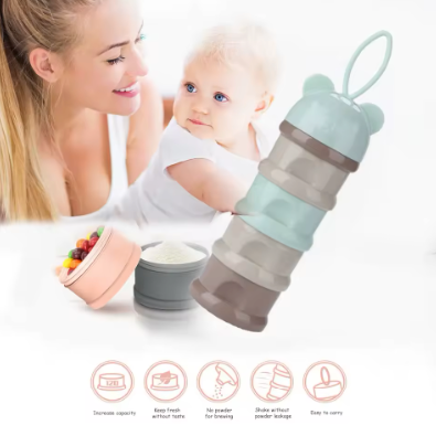 4-Layer Portable Toddler Snack Container & Milk Powder Dispenser with Side Openings