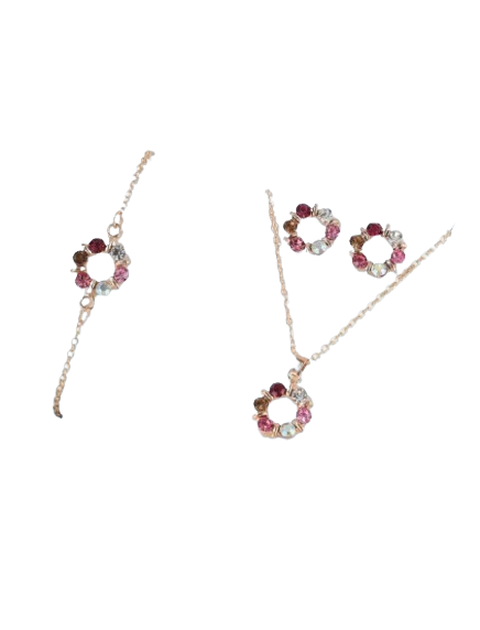 4-Piece Elegant Rhinestone Circle Pendant Jewelry Set – Necklace, Earrings & Bracelet