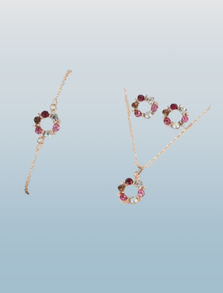 4-Piece Elegant Rhinestone Circle Pendant Jewelry Set – Necklace, Earrings & Bracelet