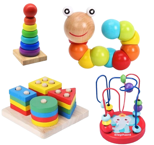 Wooden Educational Toys – 4-Pack Learning Bundle