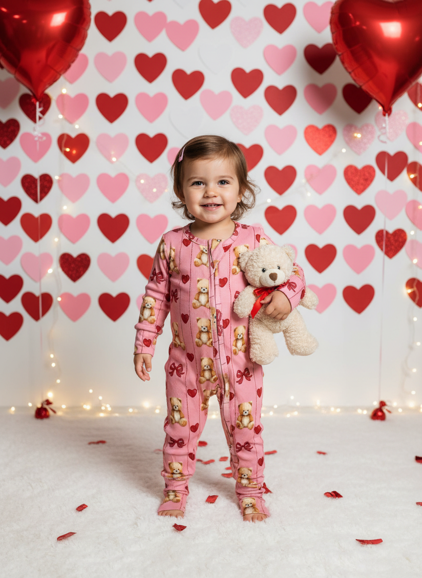 Baby & Toddler Ribbed Bamboo Pink Teddy Bear Zippy Sleeper – 3 Months to 3T