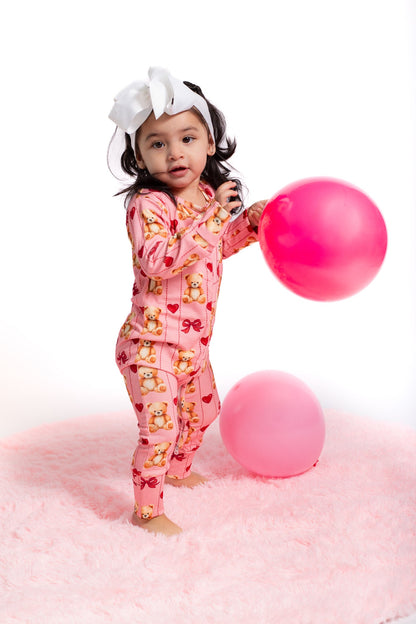 Baby & Toddler Ribbed Bamboo Pink Teddy Bear Zippy Sleeper – 3 Months to 3T