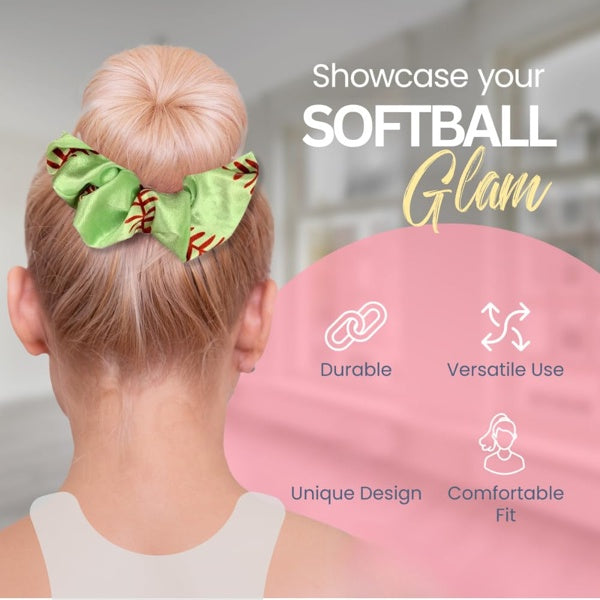 Softball Hair Scrunchies – 9-Pack Yellow Softball Print Elastic Hair Ties