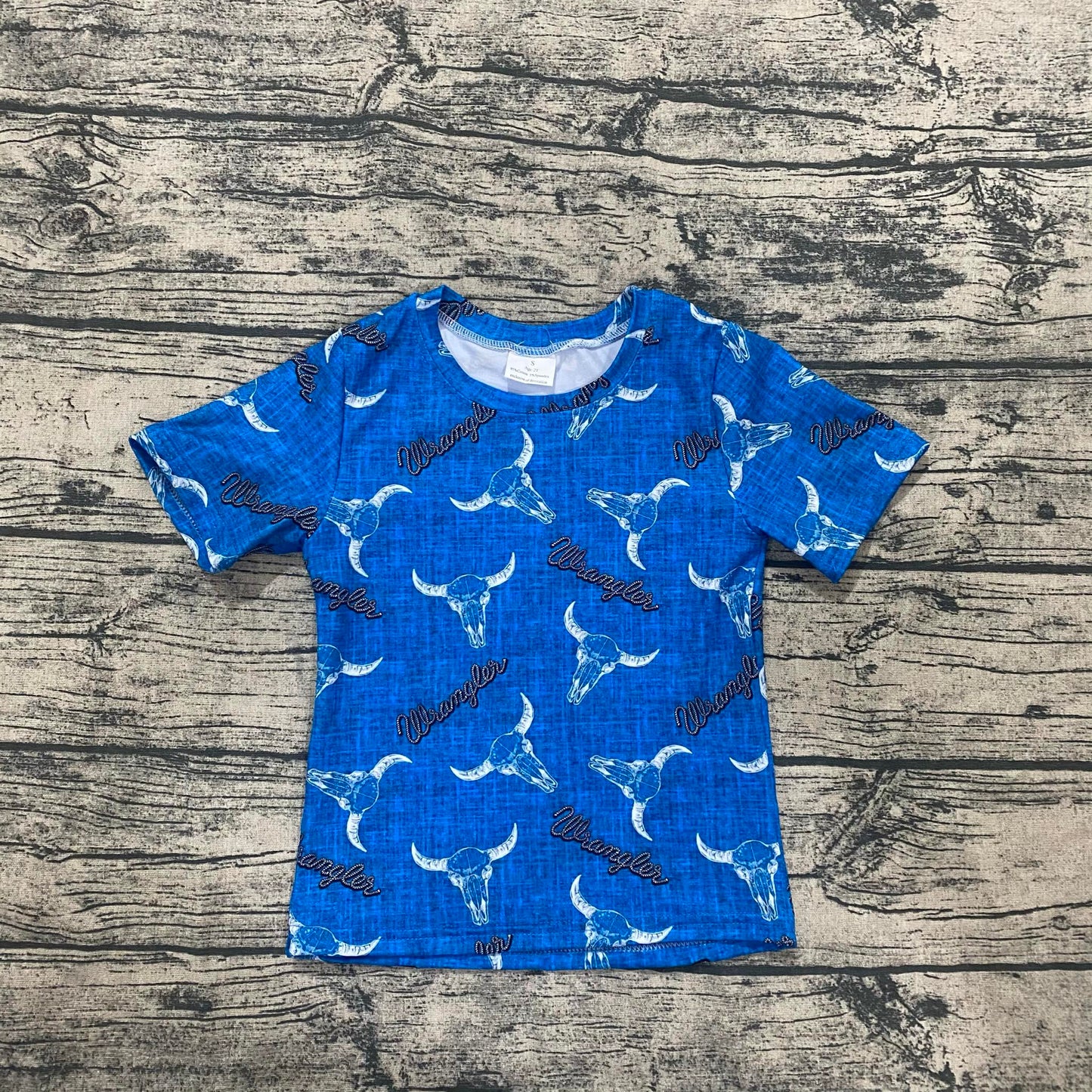 Baby & Kids Blue Western Longhorn Short Sleeve T-Shirt – 3 Months to 7 Years