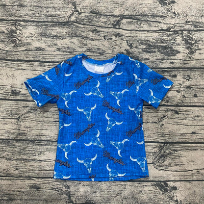 Baby & Kids Blue Western Longhorn Short Sleeve T-Shirt – 3 Months to 7 Years