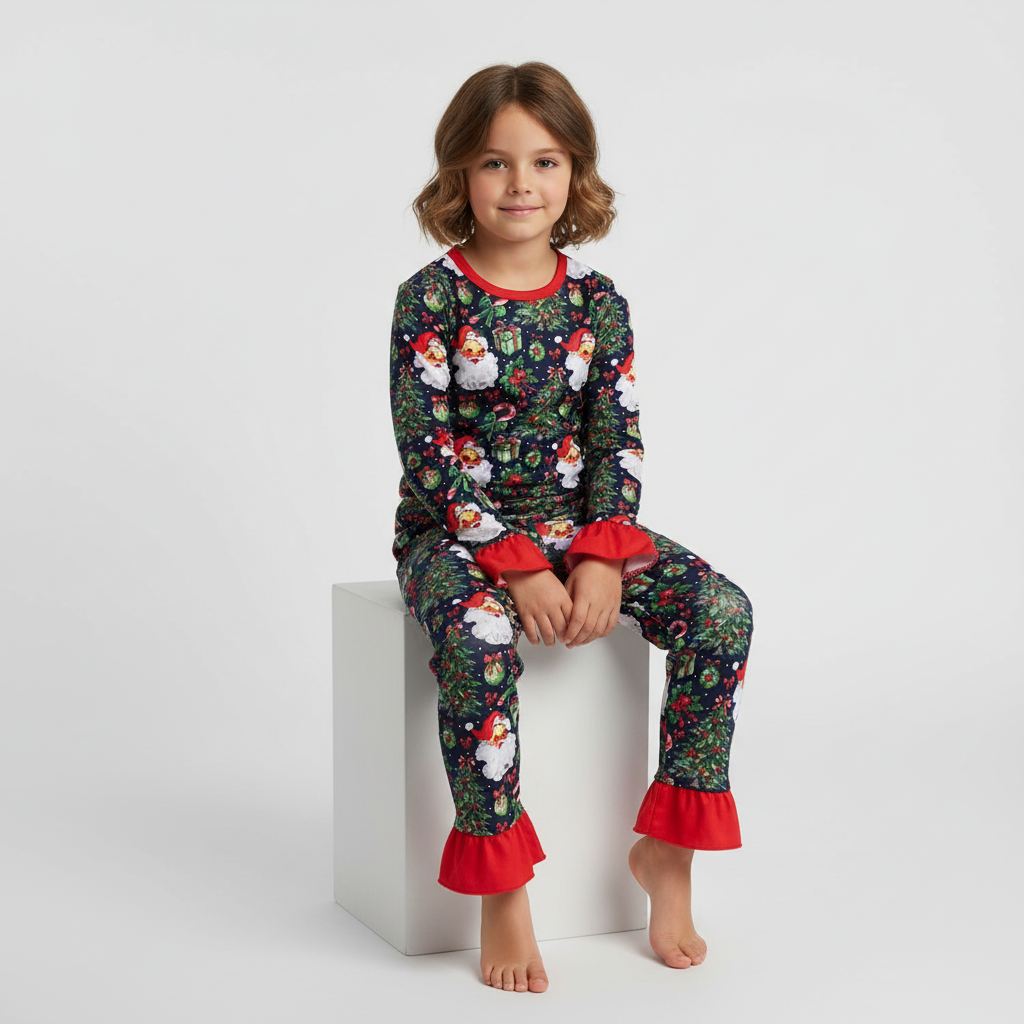 Girls Christmas Eve Santa Ruffle Pajama Set – 3 Months to 8 Years