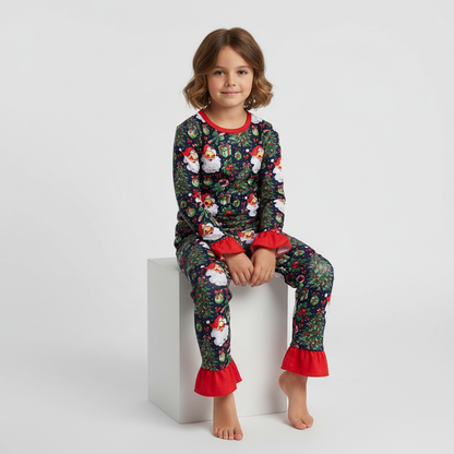 Girls Christmas Eve Santa Ruffle Pajama Set – 3 Months to 8 Years