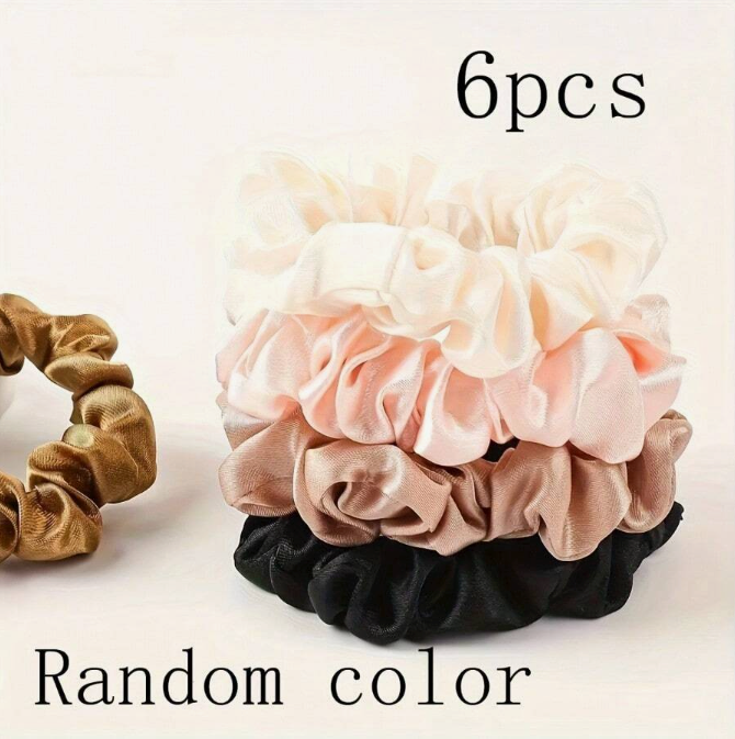 6-Piece Satin Hair Scrunchies Set – Random Colors