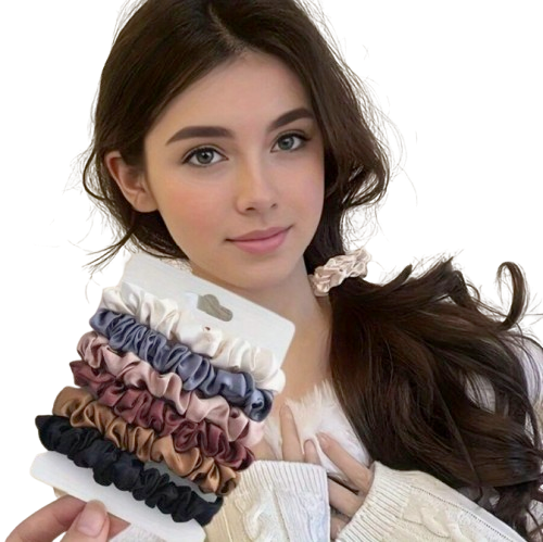 6-Piece Satin Hair Scrunchies Set – Random Colors
