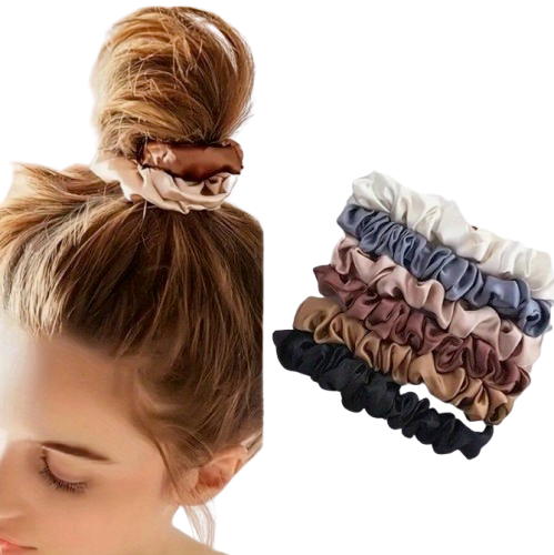 6-Piece Satin Hair Scrunchies Set – Random Colors
