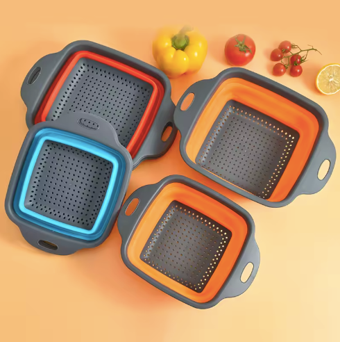 Fruit & Vegetable Silicone Colander, Foldable, Handles, Set of 2