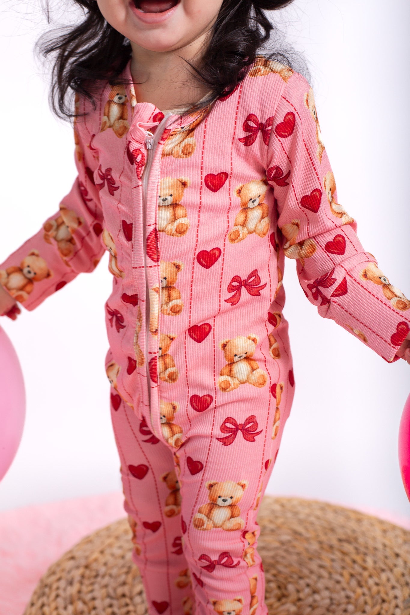 Baby & Toddler Ribbed Bamboo Pink Teddy Bear Zippy Sleeper – 3 Months to 3T