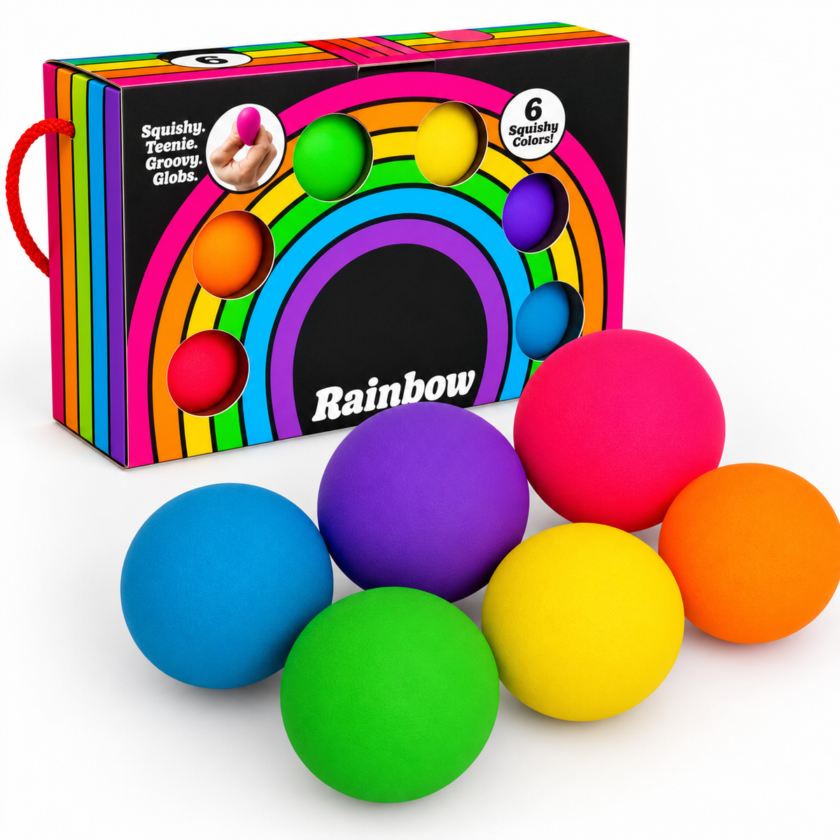 Rainbow Teenie Squishy Stress Balls – 6-Piece Set