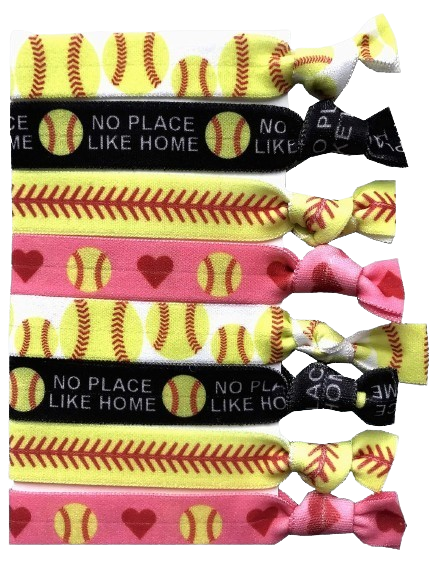 Safe Haven & CO Softball Hair Tie Set – 2 Packs of 4 Elastic Bands for Game Day or Everyday Wear
